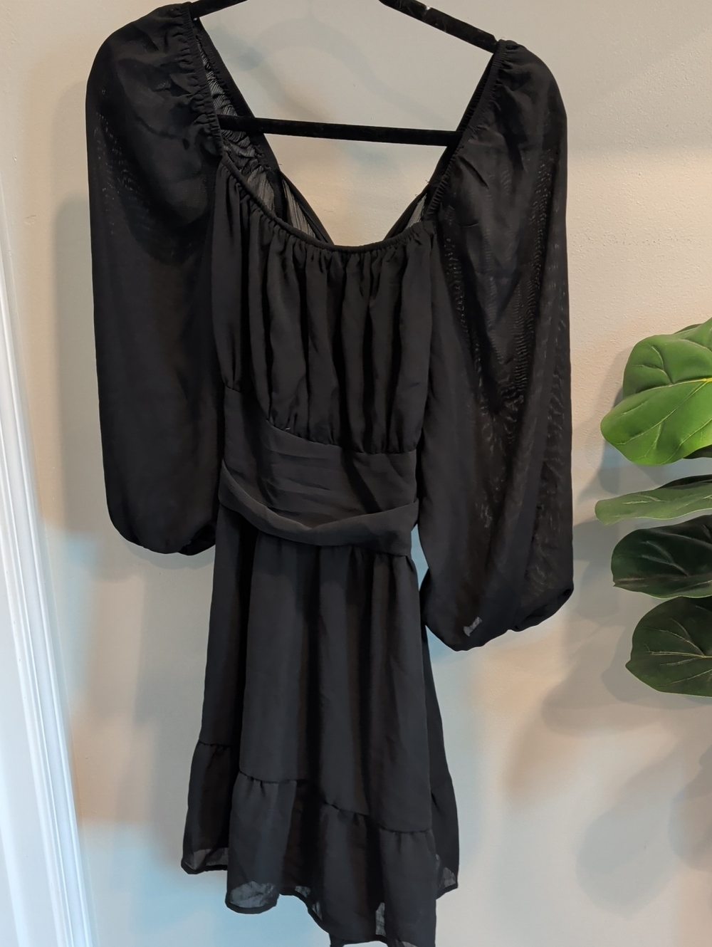 Black Puff-Sleeve Tiered Mini Dress - Brand Not Shown